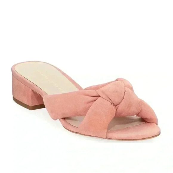 Loeffler Randall Size 7 Elsie Knotted Slide Sandal Blush Pink Suede Block Heel - Picture 2 of 13